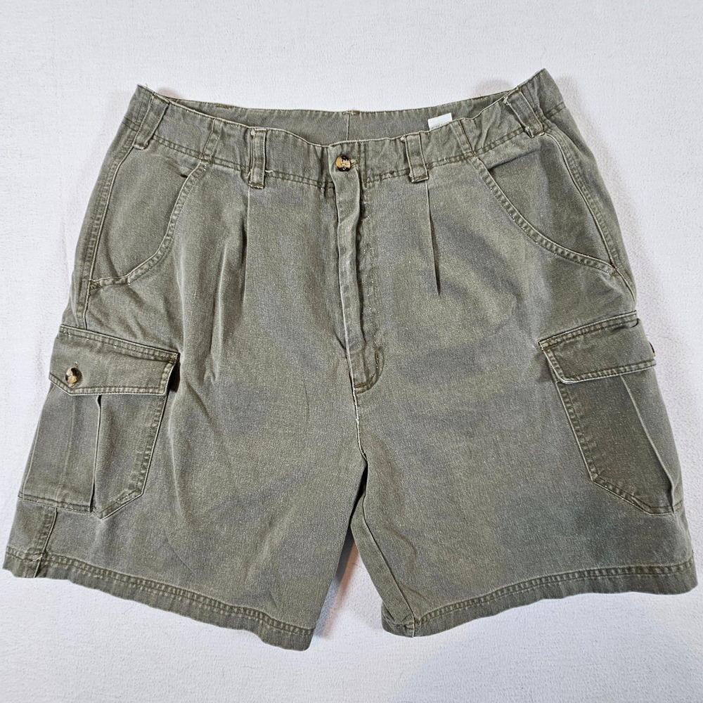 Ivy Club Classics Cargo Shorts Mens 34 Olive Green Pleated Elastic Back Utility